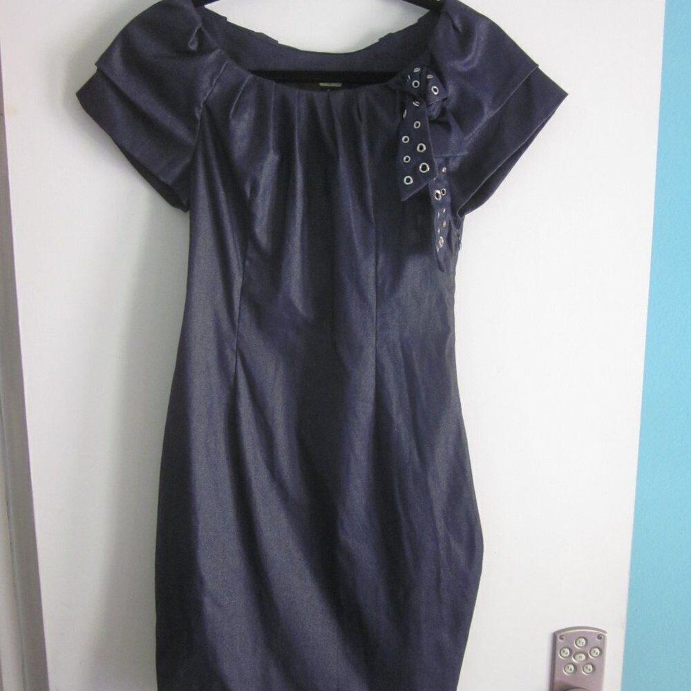 Anthropologie Eva Franco Blue Denim Fitted Dress Size S/XS Side Zipper 32-26-37